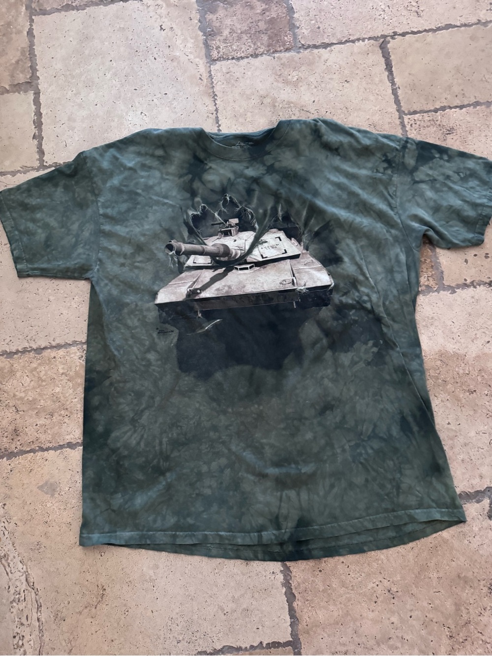 Men's T-Shirt Military ARMY TANK Tie Dye Mountain Brand Front Graphic Green 4XL